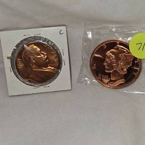 lot 71 image: Lady MercuryADVP oz Copper Coin and William Taft Presidential Bronze Coin