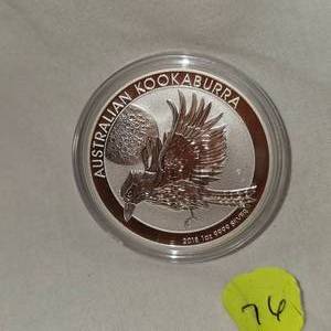 lot 76 image: 2018 1oz .9999 Kookaburra Silver Round