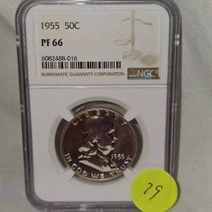 lot 79 image: 1955 Frannklin 50c NGC PF66