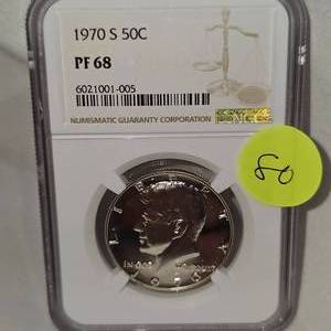 lot 80 image: 1970 S Kennedy 50c NGC PF68