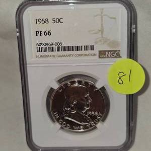 lot 81 image: 1958 Franklin 50c NGC PF66