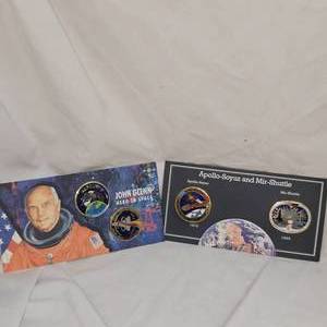 lot 92 image: John Glenn and Apollo, Mir Shuttle Commemerative Coin