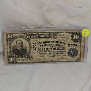 lot 101 image: 1909 $10 Duluth Large Note, Horse Blanket
