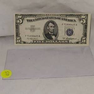lot 103 image: 1953-A $5 Silver Certificate BU
