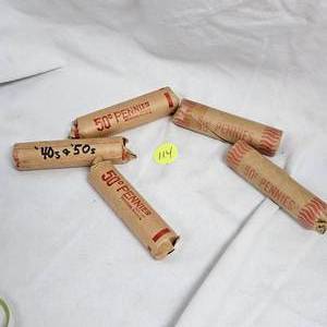 lot 114 image: 5-Rolls of Wheat Back Pennies