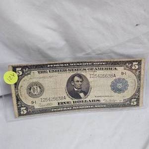 lot 126 image: 1914 $5 FRBN Minneapolis Large Note