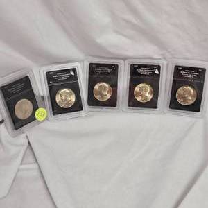 lot 138 image: 1977,78,79,80,81 , BU Kennedy 50c Encaps, Authenticated (5)