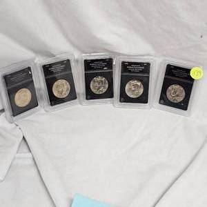 lot 139 image: 1992, 93. 94. 95, 98 BU Kennedy 50c Encaps, Authenticated (5)