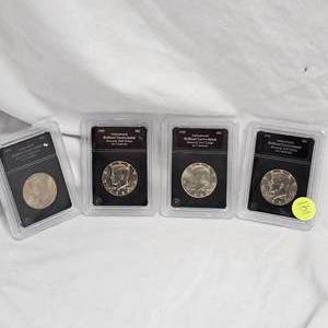lot 141 image: 1988,89,90,91, BU Kennedy 50c Encaps, Authenticated (4)