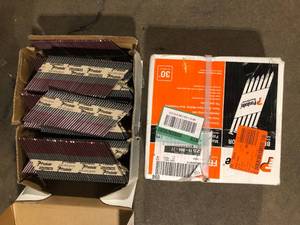 lot 16 image: Lot of Paslode 3-14 in. x 0.131-Gauge 30-Degree Brite Smooth Shank Paper Tape Framing Nails (2500 per Box)   Customer Returns See Pictures