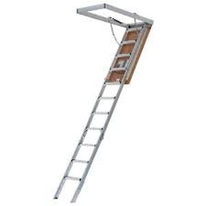 lot 41 image: Louisville Ladder Energy Efficient 7 ft. 8 in. to 10 ft. 3 in., 22.5 in. x 54 in. Insulated Aluminum Attic Ladder, 375 lbs. Load Capacity
