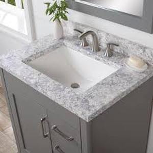 lot 63 image: Home Decorators Collection 31 in. W x 22 in. D Cultured Marble White Rectangular Single Sink Vanity Top in Everest customer return see pictures