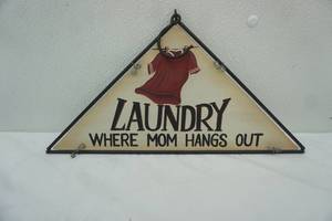 lot 68 image: Laundry sign 16 wide by 8 tall. Decorative Wall Decor. Triangle