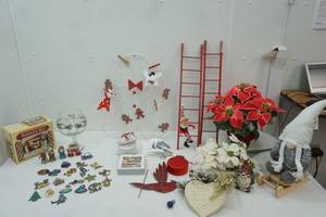 lot 76 image: Christmas Decor and Stained Glass Ornaments, Gnomes