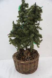 lot 78 image: Christmas Tree In Basket 30 Tall. With String of Lights