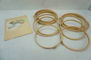 lot 153 image: Embroidery Rings (variety of sizes) & Vintage 1986 Sweet Dreams Calendar By Bessie Pease Gutmann