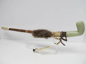 lot 12 image: Excellent Native American Made Pipe wLarge & Impressive Carved Stone Pipe Head #4