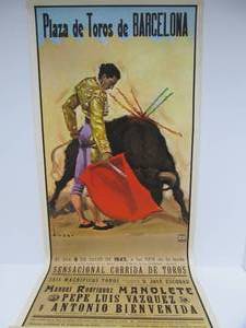 lot 8 image: Vintage Plaza De Toros BARCELONA Bullfighting Poster - Dated 1943