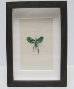 lot 134 image: Shadowbox Framed Miniature Winged Skeleton Sculpture - Signed C. Burton
