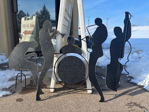 lot 230 image: LARGE Signed C. JERE Torch Cut Metal Jazz Band Wall Sculpture