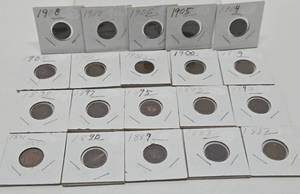 lot 168 image: Lot f 20 Different Indian Head Pennies from 1882-1908 #1