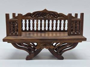 lot 261 image: Very Nice Vintage Carved Teak Wood Ornate Buddha Shelf  Seat