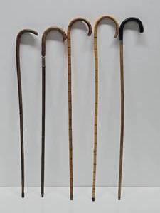 lot 165 image: Lot of 5 Vintage Bamboo etc Canes