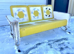 lot 3 image: Mid Century Metal Porch Glider Bench - WhiteYellow