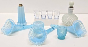 lot 299 image: Lovely Lot of Vintage Hobnail Blue Glass etc