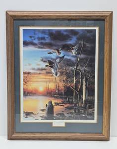 lot 308 image: Framed Signed Numbered Wildlife Duck Print by Jim Hansel - Evening Splendor