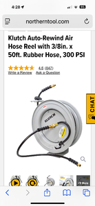 lot 12 image: Open box - still wrapped in plastic-Klutch Auto-Rewind Air Hose Reel with 38in. x 50ft. Rubber Hose, 300 PSI