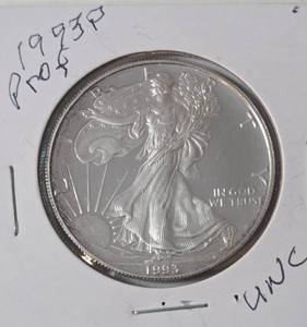 lot 3 image: 1993 P   Silver Eagle - Proof Mint   1 Oz. Fine Silver