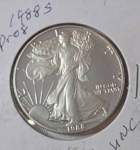 lot 7 image: 1988 S   Silver Eagle - Proof Mint   1 Oz. Fine Silver