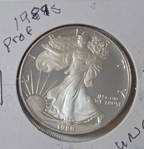lot 9 image: 1989 S   Silver Eagle - Proof Mint   1 Oz. Fine Silver