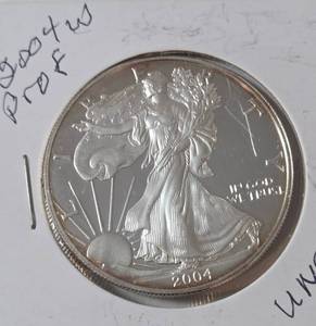 lot 10 image: 2004 W  Silver Eagle  - Proof Mint   1 Oz. Fine Silver