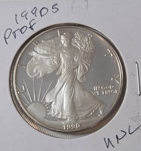 lot 11 image: 1990 S   Silver Eagle - Proof Mint   1 Oz. Fine Silver