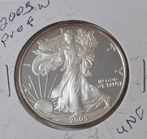 lot 12 image: 2005 W  Silver Eagle  - Proof Mint   1 Oz. Fine Silver