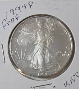 lot 15 image: 1994 P   Silver Eagle - Proof Mint   1 Oz. Fine Silver