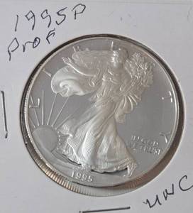 lot 16 image: 1995 P  Silver Eagle - Proof Mint   1 Oz. Fine Silver