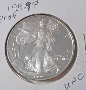 lot 20 image: 1999 P Silver Eagle - Proof Mint   1 Oz. Fine Silver
