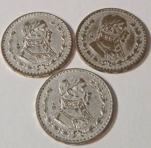 lot 24 image: 3 Silver Mexican Pesos (1962,1963,1966)