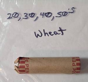 lot 29 image: Roll of Wheat Pennies (Dates from 20s, 30s, 40s, 50s)