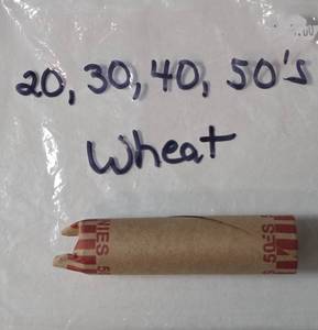 lot 30 image: Roll of Wheat Pennies (Dates from 20s, 30s, 40s, 50s)