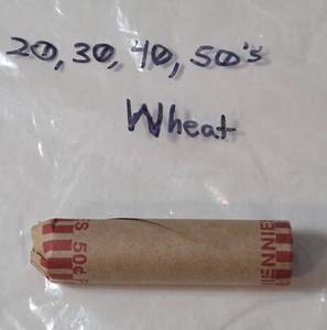 lot 31 image: Roll of Wheat Pennies (Dates from 20s, 30s, 40s, 50s)