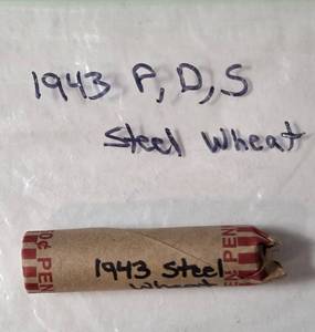 lot 32 image: Roll of 1943   P,D,S    Steel Wheat Pennies