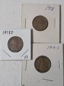 lot 47 image: 1918, 1918-D, 1918-S Pennies
