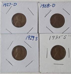 lot 49 image: 1927-D, 1928-D, 1929-S, 1935-S Pennies