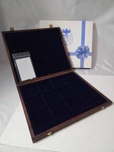 lot 96 image: Oak Coin Case Holds 1 Oz. Sleeves - New in Box   10 34 x 9