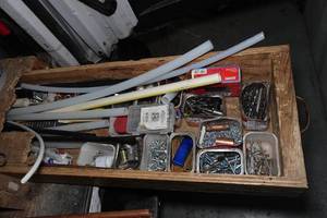 lot 332 image: Contents of Drawer - PEX, Fasteners, Drill Bits