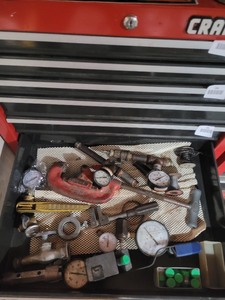 lot 285B image: Contents of Drawer - Pipe Cutter, Gauges, Pipe Wrench